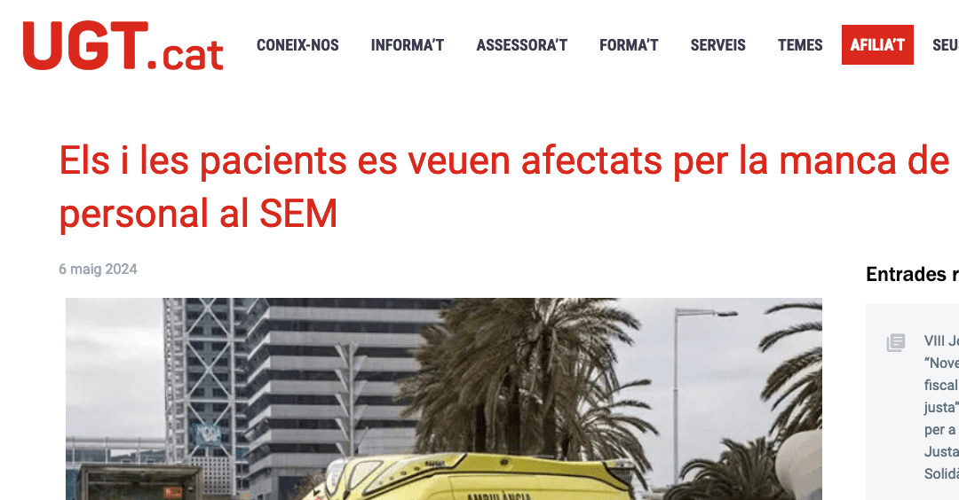 UGT publica una notícia posant en dubte les capacitats de les infermeres del SEM