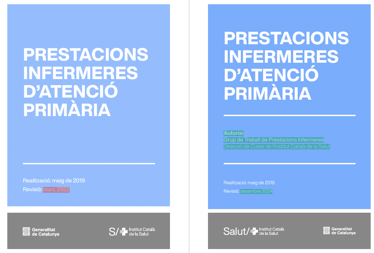 Portada pdf comparatiu dels documents de prestacions infermeres d'Atenció Primària